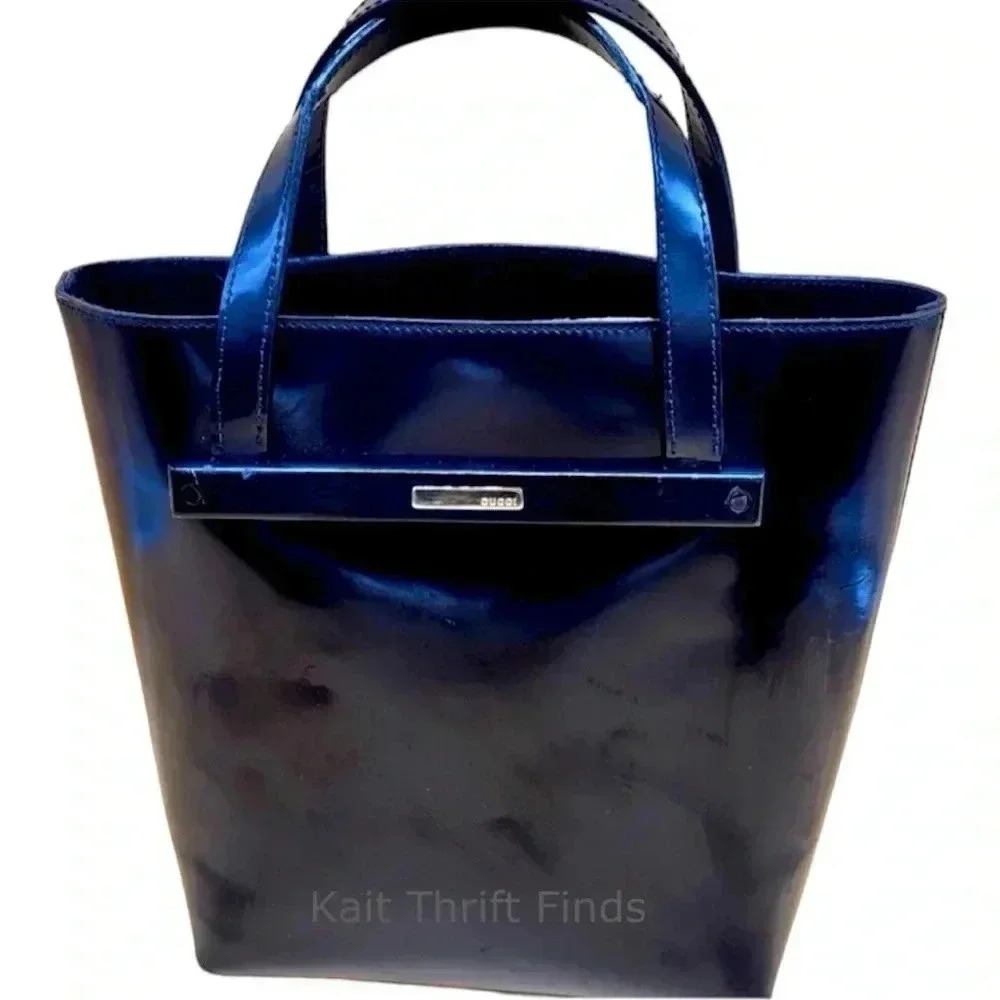 Authentic GUCCI Black Patent Leather Mini Tote & Wallet